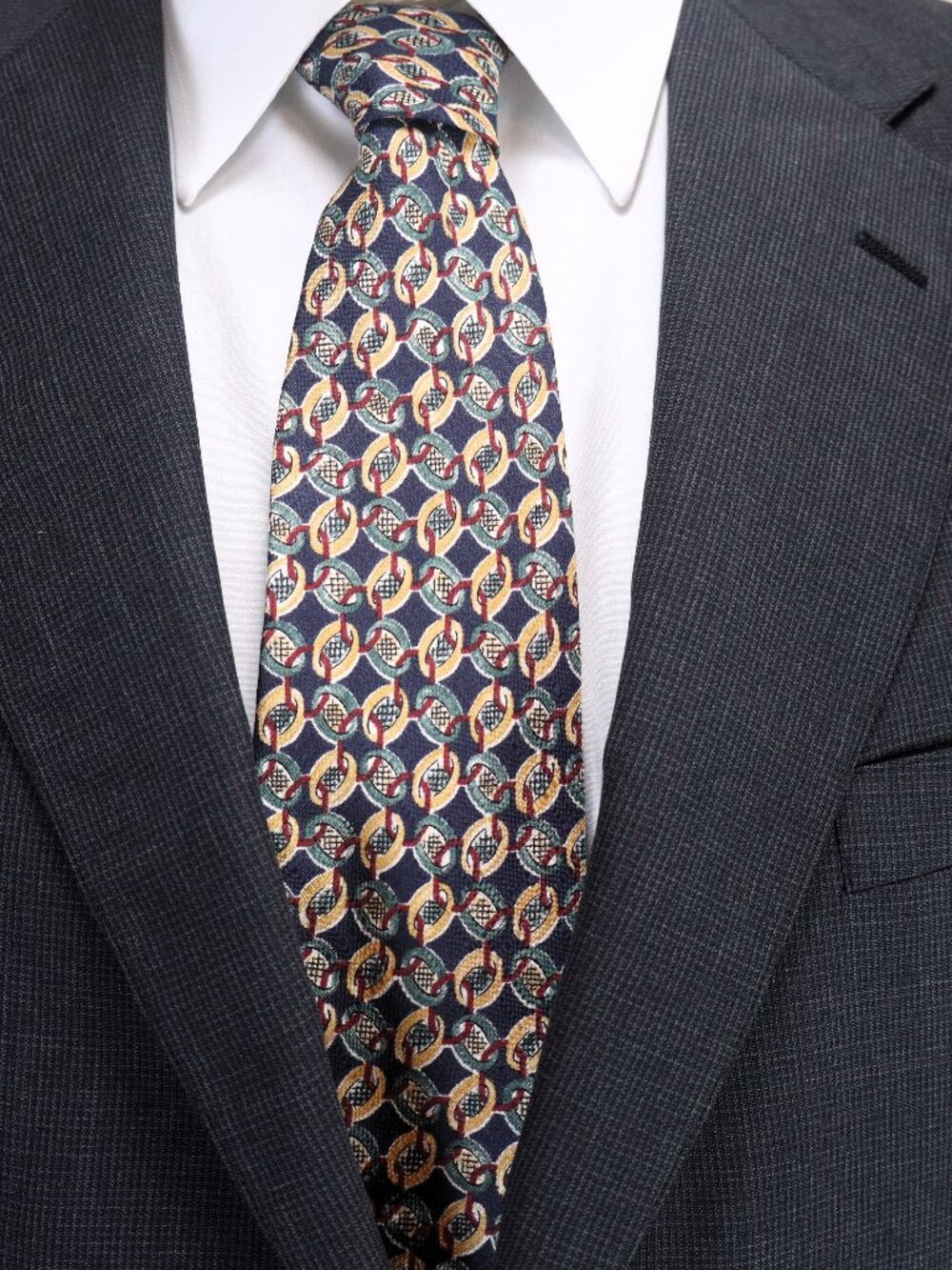 Egon Von Furstenberg Silk Tie Italy Geometric Chain Pattern Designer Classic